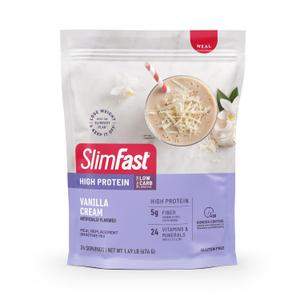 SlimFast High Protein Meal Replacement Powder, 26 Servings, Advanced Nutrition Smoothie Mix with Vitamin and Mineral Blend, Gluten Free, Vanilla Cream, 1.53 Pounds (EXP 03/20/27)