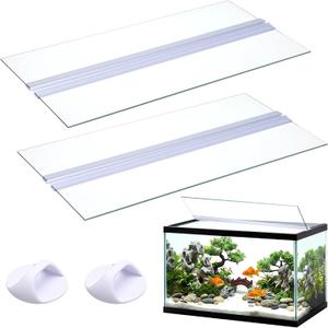 Sawysine 2 Set Aquarium Glass Canopy 19.33" x 9.65" x 0.12" Aquarium Fish Tank Lid 10 Gallon Canopy Cover with Center Brace for Fish, Clear