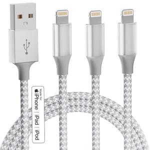 iPhone Charger 3pack 10FT Apple MFi Certified Long Lightning Cable Fast Charging Nylon Braided USB Charging Cable High Speed Transfer Cord for iPhone 14 13/12/11 Pro Max/XS MAX/XR/XS/X/8/7/Plus/6S (Silver&Grey)
