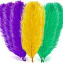 18 Pcs Mardi Gras Feathers for Crafts 10-12 Inches Natural Green Gold Purple Feathers Bulk for DIY Craft Carnival Costume Mardi Gras Party Decorations (Pure Gold, Purple, Green)
