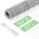 Chicken Wire 16.9 in x 237 in Poultry Wire Netting Hexagonal Galvanized Mesh Garden Fence Barrier for Pet Rabbit Chicken Fencing with 100 Pcs Cable Zip Ties (Silver)