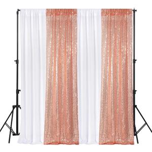 VitalCozy 4 Panels Backdrop Curtains 2 Pcs 4 x 10 ft Sequin Glitter 2 Pcs 7 x 10 ft Chiffon Photo Background Curtains for Graduation Wedding Birthday Party Decorations(White, Rose Gold)