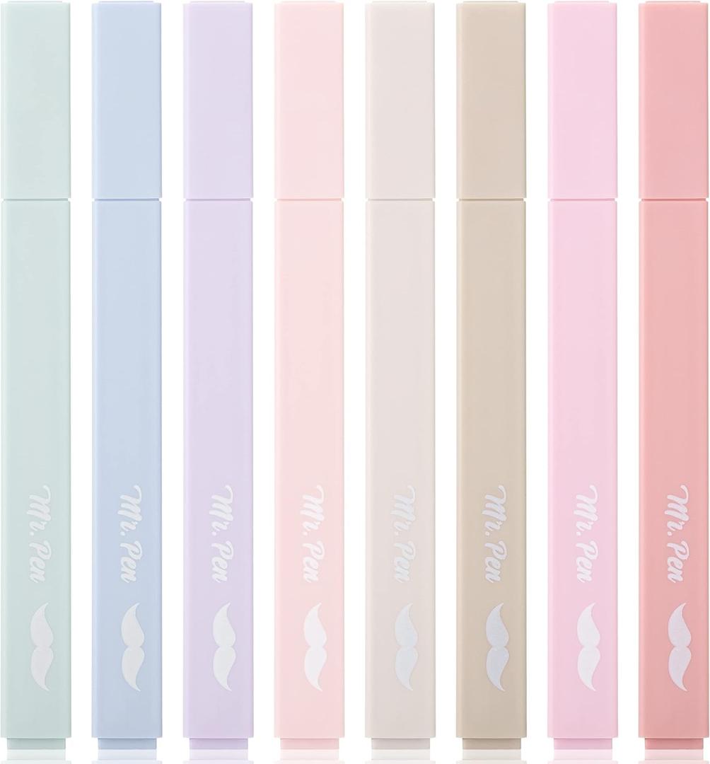 Mr. Pen- Aesthetic Highlighters No Bleed, 8 Pack, Muted Pastel Color, Chisel Tip, Cute Highlighters Assorted Colors for Journaling, Highlighting, Underlining, Fast Dry, Back to School Supplies