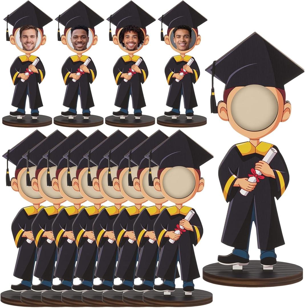 Novabright 12 Pcs 2026 Graduation Wooden Picture Frame Graduation Head Picture Frames for 1'' Round Photo 2026 Grad Gifts Bulk for Man Him Middle High Seniors