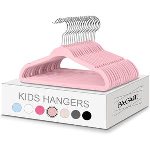 BAGIAL 50 Pack Kids Velvet Hangers 14 Inches Children's Clothes Hangers Non-Slip Baby Hangers for Infant/Toddler (Blush Pink)