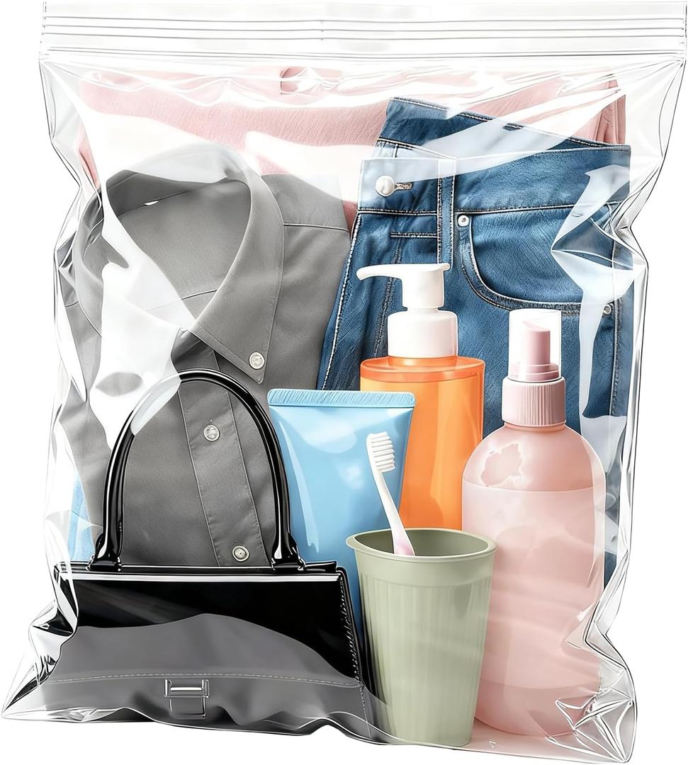 3Mil Thick Extra Large Storage Bags Clear 16"X 20" Zip Plastic Bags 3.5 Gallon Lock Poly Baggies for Packaging Clothing Organizing,Crafts,Travel 5Pack-Heavy Duty