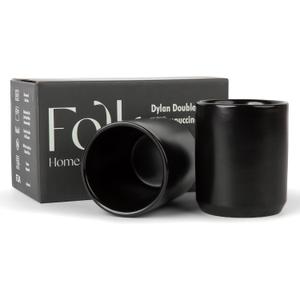 Folk Ceramics Dylan Ceramic Cappuccino Cups Set | Double Walled Ceramic Coffee Mug Set | Compact & Heat Insulated Cappuccino, Tea, Coffee & Latte Cup | 8oz, Set of 2 | Matte Black