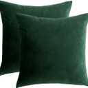 RainRoad Velvet Decorative Throw Pillow Covers Cushion Cover Pillow Case for Sofa Couch Bed Chair,Soft Square Dark Green Throw Pillows 18x18 Inch,Set of 2