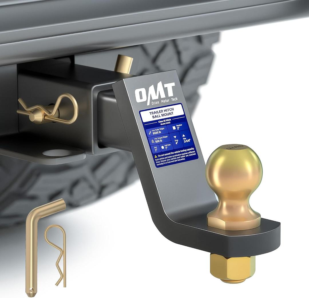 Orion Motor Tech Trailer Hitch Ball Mount, for 2" Receiver with 2" Ball 4" Drop 8000 lb. Towing Capacity, Heavy-Duty Tow Hitch Reversible Ball Hitch for Truck Boat RV Cargo with Hitch Pin & Clip