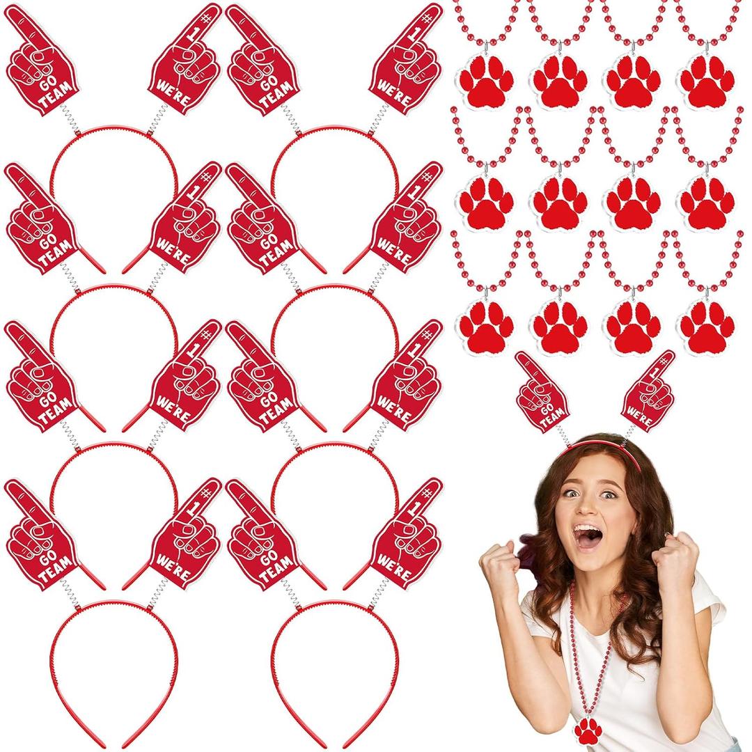 2 x Zeyune 24 Pcs Paw Print School Spirit Week Items Red