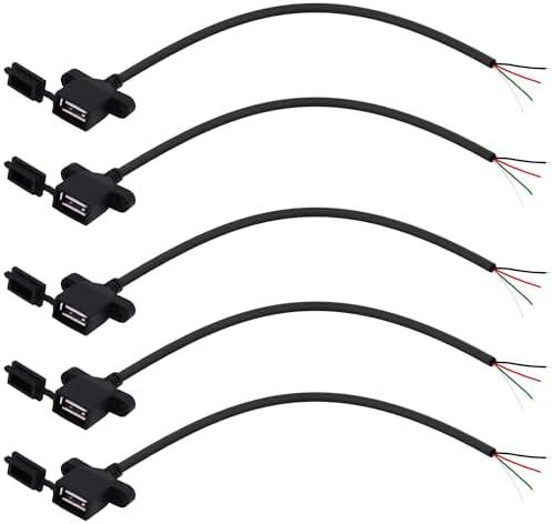 YARCHONN USB Female 4Pin Pigtail Cable USB 2.0 Bare Wire Open End Power Data Cable Replacement Cord with Dust Cap,for DIY Repair 5Pcs -30cm/11.8in