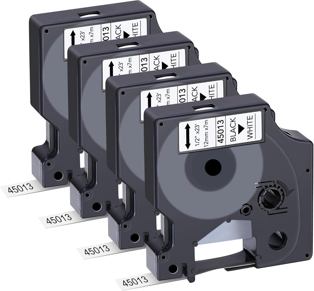4-Pack Label Maker Tape Compatible with DYMO D1 Label Tape 45013 S0720530 Black on White 1/2 Inch x 23 Feet for Dymo Label Maker Refills LabelManager 160 280 210D 360D 420P PnP 220P 260P 500TS