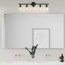 Bathroom Vanity Light Fixtures Matte Black Bathroom Lighting Fixture, 5 Lights Bathroom Light Fixture Over Mirror, Modern Black Vanity Light, Wall Sconces with Glass Shades
