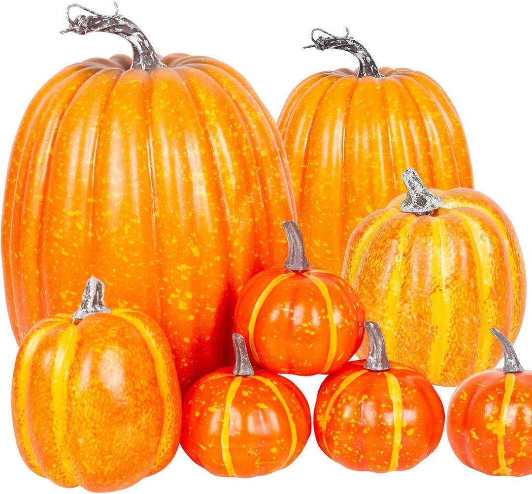 ShellKingdom Artificial Pumpkin for Decoration, Fall Pumpkin for Halloween Home Thanksgiving Party Decoration, 7 PCS (Orange, 4 Sizes)
