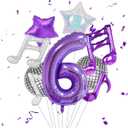 Purple Music Birthday Party Decorations Magical Music Themed Party Supplies, Number 6 Balloon Set 40 Inch Large Number Foil Mylar Balloons