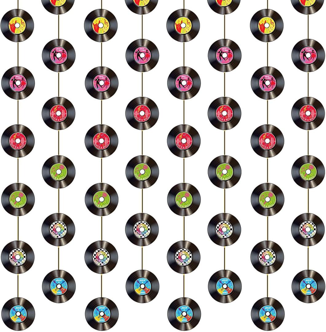 Cindeer 8 Pieces Rock and Roll Party Decorations Retro Record Paper Garlands Vintage Themed Streamer Banners Hanging Decorations for 50s 60s 70s Music Birthday Party Supplies(Rock and Roll)