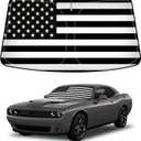 D-Lumina Winshield Sun Shade with USA Flag for 2015-2023 Dodge Challenger, Foldable Front Sun Shield Protector Blocks UV Rays, Window Sunshade Sun Visor Interior Accessories