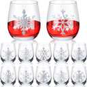 Zhehao 12 Pcs Winter Glass 12oz Snowflake Stemless Glass Cups, Holiday Themed Drinking Glasses, Winter Party Gift for Celebration