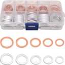 100 PCS Oil Drain Plug Crush Washer, M10 M12 M14 M16 M18 2 Material Gasket Combination Set, High Temperature Resistant Leak-Proof Seals with Storage Case, for Most Cars (Silver & Gold)