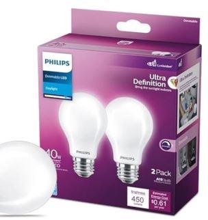 Philips, Ultra Definition, 60W Replacement, 8W LED, 2 PCS, A19 Bulb Medium