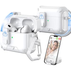 for AirPods Pro 2nd/1st Generation Case Cover, Compatible with Magsafe, Magnetic Automatic Lock, Charging Port Dust-Proof & Stand Design with Cleaning Kit, White