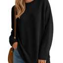 Velvelhall Womens Long Sleeve Sweatshirts Oversized Waffle Knit Tunic Tops Casual Crewneck Long Shirts (Black,Large)