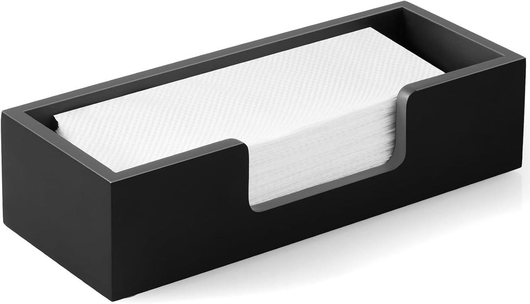 Paper Towel Dispenser Countertop, Wooden Folded Paper Hand Towel Holder for Guest Bathroom, Commercial Tabletop Tissue Dispenser Tray for Multifold C-Fold, Z-Fold, Trifold, Black (1 Pack, Small)