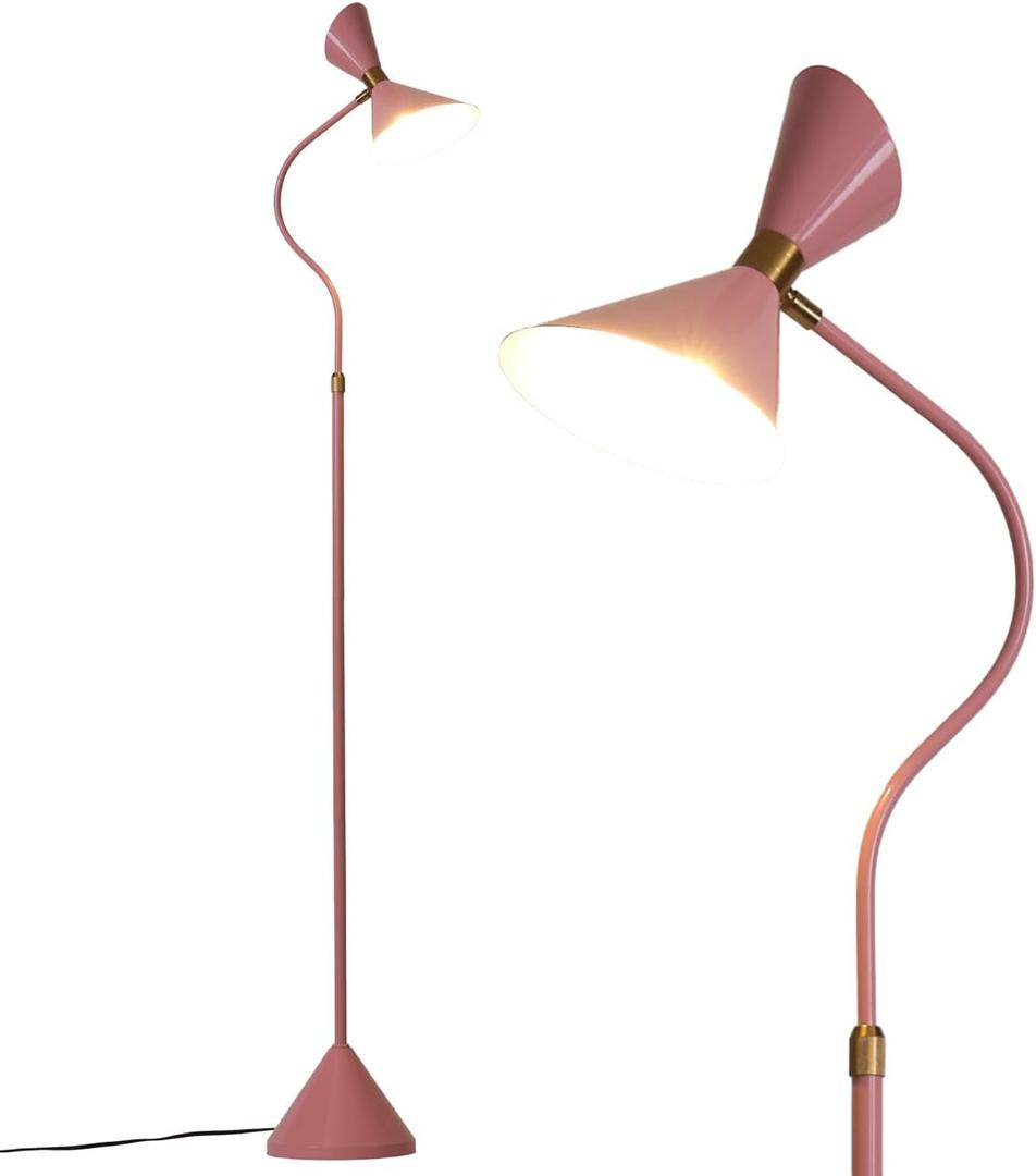 Fiqevs Modern Floor Lamp for Living Room with 6W LED Bulb, Metal Lampshade, Foot Switch, Industrial Tall Reading Lamp for Bedroom, Office, Nursery Room, Corner (Pink)