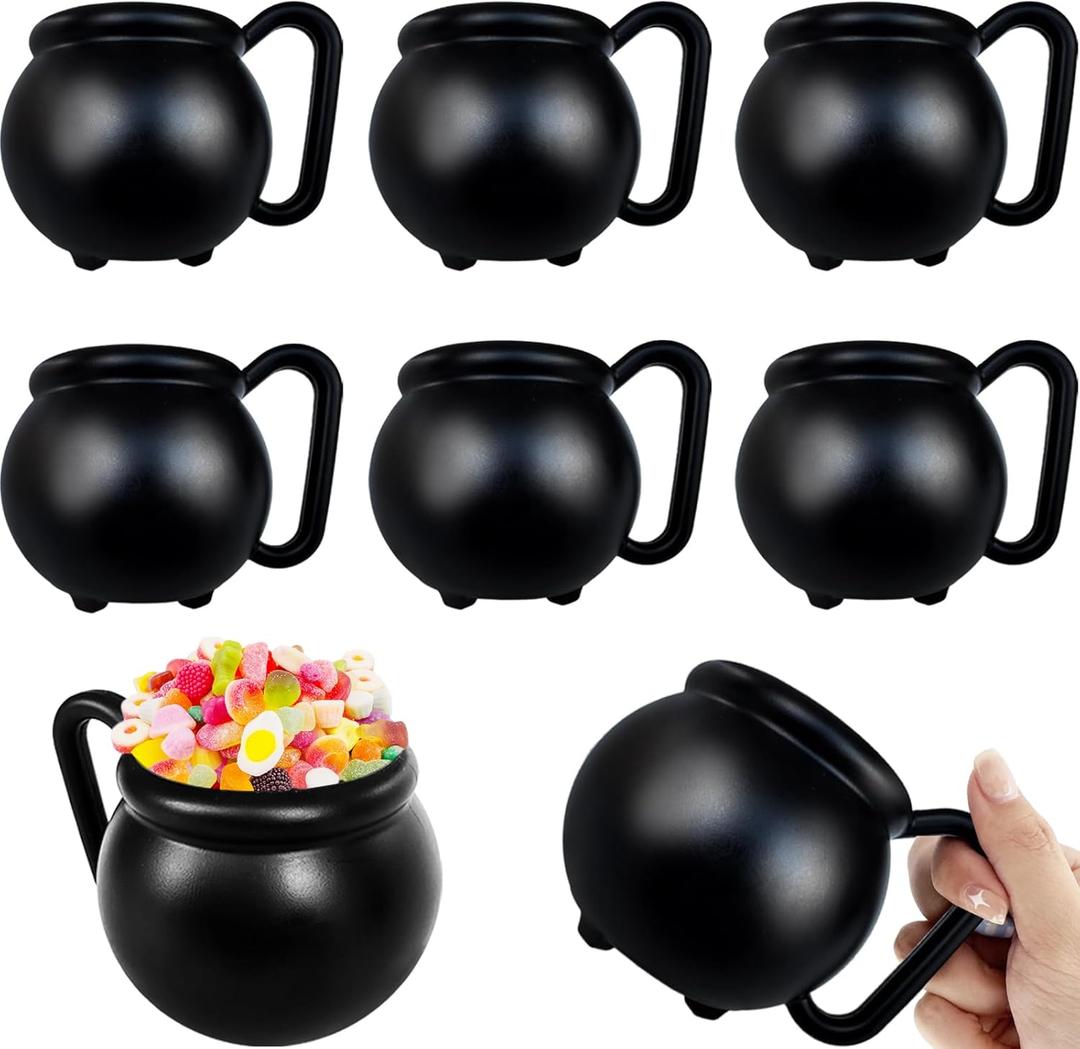 6 PCS 15 oz Cauldron Mugs,Plastic Black Cauldron Pot Cups,Witches Brew Mug for Drinks,Halloween Party Favors,St Patricks Day Party Gift Supplies