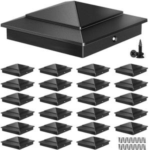 4x4 Aluminum Pyramid Post Caps for Actual 3.5" x 3.5" Wood Posts, Heavy-Duty Fence Post Caps Cover for Cedar Fence Deck Mailbox - Weatherproof, Rust-Resistant, Matte Black Finish-24 Pack