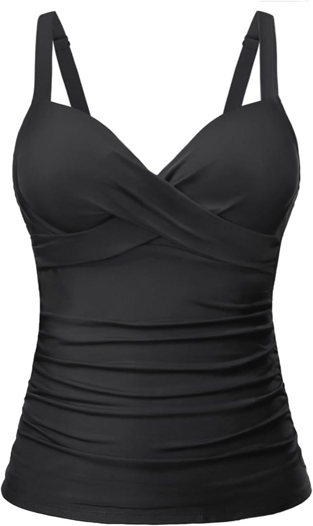 Women's Underwire Tankini Top Only - Push Up Swimsuit Top with Bra Support Tummy Control Bathing Suit Top No Bottom 2025 (Large, Black)