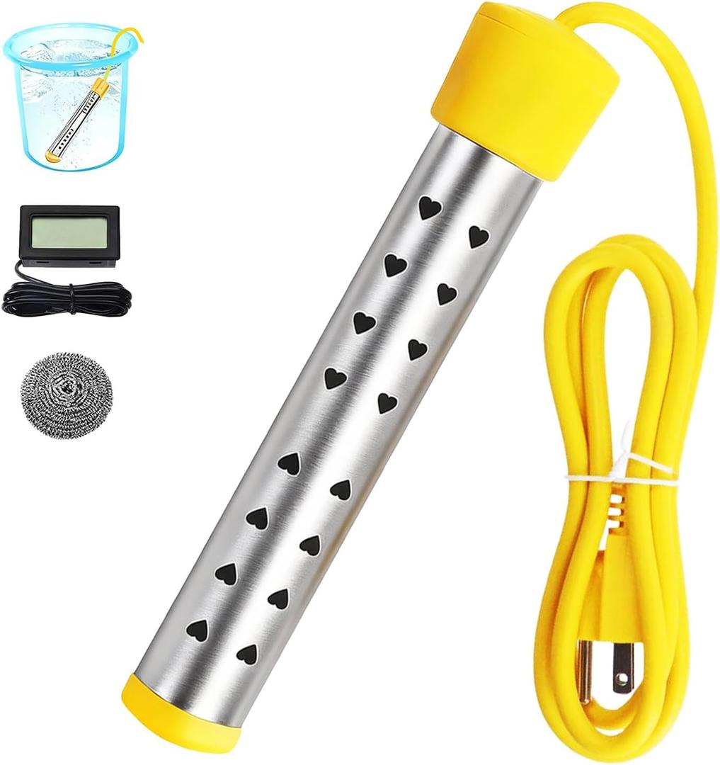 Immersion Water Heater Electric, Portable Bucket Heater with 304 Stainless Steel,Submersible Water Heater Heats up 5 Gallons of Water in Minutes for Home, Camping, and Outdoor Use