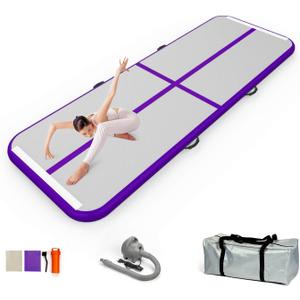 EZ GLAM Air Mat Track Inflatable Gymnastics Tumbling Mat with Electric Air Pump for Cheerleading/ Practice Gymnastics/ Beach/ Park/ Home use (10ftx3.3ftx4in(3x1x0.1m), purple)