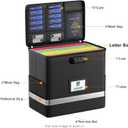 Fireproof File Box with Lock, Document Box Storage Organizer, Suitable for Hanging File Folders in Letter Size, Collapsible File Box, Reflective Strip for Fast Find (12.2"*6"*10.2, Black)