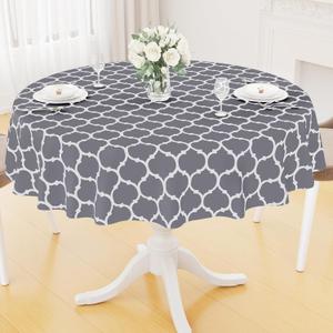 Smiry Round Plastic Table Cloth, Waterproof Vinyl Tablecloth with Flannel Backing for Round Tables, Wipeable & Spillproof for Dining, Camping, Indoor and Outdoor (60" Round, Grey)