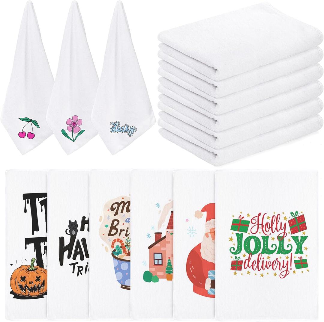 WUWEOT 15 Pack Sublimation Blank Microfiber Kitchen & Bath Towels, 16 x 24 Inch, White, Easy to Clean, Multi Purpose