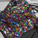 Women Sexy Sequin Fringe Bodysuit Romper Sparkly Tassel Latin Jazz Dance Acrobat Costume Dancing Music Festival Rave Outfits (Rainbow, M)