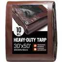 30 x 50 FT Waterproof Heavy Duty Tarp, 10 Mil Thick, Outdoor Furniture Covers, Plastic Insulated Tarpaulin for Camping Tent Roof Boat Patio Pool Cover, Large & Small Multi-Size Tarps, Brown/Black