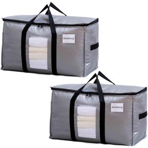 TAILI Extra Large Moving Bags, 2 Pack Silver Heavy Duty Totes For Storage with Visible Window, Wrap Around Handles, Storage Bags for Space Saving, Alternative to Moving Boxes