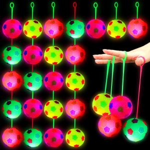 Wettarn 24 Pcs 2.6 Inch Bouncy Light up Ball for Kids LED Flashing Spiky Sensory Stress Balls Fidget Sensory Glow Toys Carnival Prizes Bulk School Halloween Christmas Party Favor(Soccer)