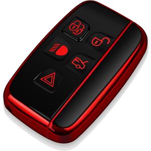 Tukellen for Land Rover Key Fob Cover Soft TPU Full Protection Key Shell Key Case Compatible with Land Rover LR4 Range Rover Sport Evoque Jaguar XF XJ XJL F-pace (Red), 5 Buttons