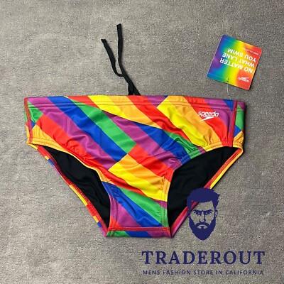 Speedo Powerflex Eco Speedo Men Rainbow sliced square Pride swim Brief Swimwear, 32