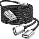 USB Extension Cable,USB A Male to 2 Female Extension Cord Durable USB Splitter Cable Nylon Braided Fast Data Transfer Compatible with Printer, USB Keyboard, Flash Drive, Hard Drive, PlayStation (3.28Ft/1M, Silver)