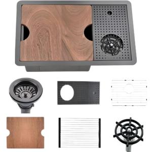 24 Inch Nano Black Undermount Hidden Bar Sink with Glass Rinser 24x14 Stainless Steel Undermount Workstation Sink Bar Prep Sink 16 Gauge Single Bowl Undermount Kitchen Sink with Cup Washer