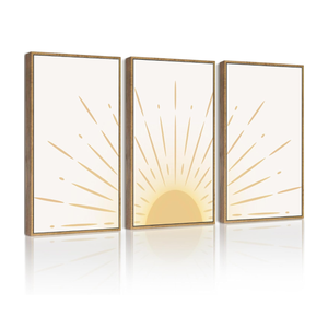 Drsoum 16x24in Boho Sun Wall Art Wood Canvas Framed Bohrmain Decor Nature Line Art Mid-Century Modern Prints Nursery Bedroom Kidsroom