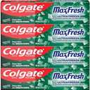 Colgate Max Fresh Toothpaste, Whitening Toothpaste with Mini Breath Strips, Clean Mint Toothpaste for Bad Breath, Helps Fight Cavities, Whitens Teeth, and Freshens Breath, 4 Pack, 6.3 Oz Tubes