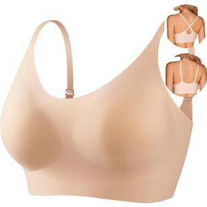 PRETTYWELL Bras for Women Comfort Seamless Bra, Cross Back Adjustable Bralette Bra, Wireless Everyday Bras for Women A-C Cup,  L