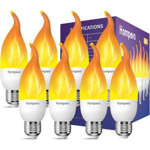 Hompavo Christmas Decorations, LED Flame Light Bulbs E26 Base, Upgraded 3 Modes Flickering Candle Bulbs for Christmas Halloween Party Porch Indoor & Outdoor Decor - 8 Pack