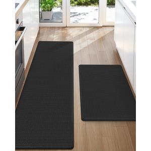 Color&Geometry Anti Fatigue Cushion Padded Kitchen Mat for Floor - 17x29+17x59, Easy Clean, Waterproof & Oil Proof, Anti Slip, Foam Rubber Runner Rug for Front Sink Comfort Standing, Black Set of 2