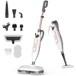 DEVOAC VM6 Scrubbing Steam Mop with Rotating Mop Pads, 10 in 1 Steam Mop, Lightweight Spin Mop & 3 Steam Modes for Hard Floor Laminate Marble Floors (Ivory)